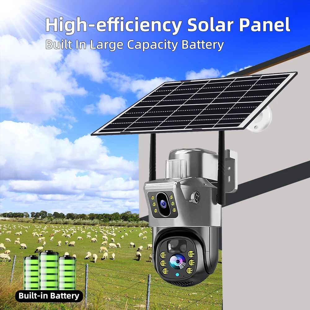 V380 Pro 4K 8MP 2 Lentes 4G WiFi Câmera Solar Externa PIR Visão Noturna IP66 Bateria de Baixa Potência CCTV Segurança