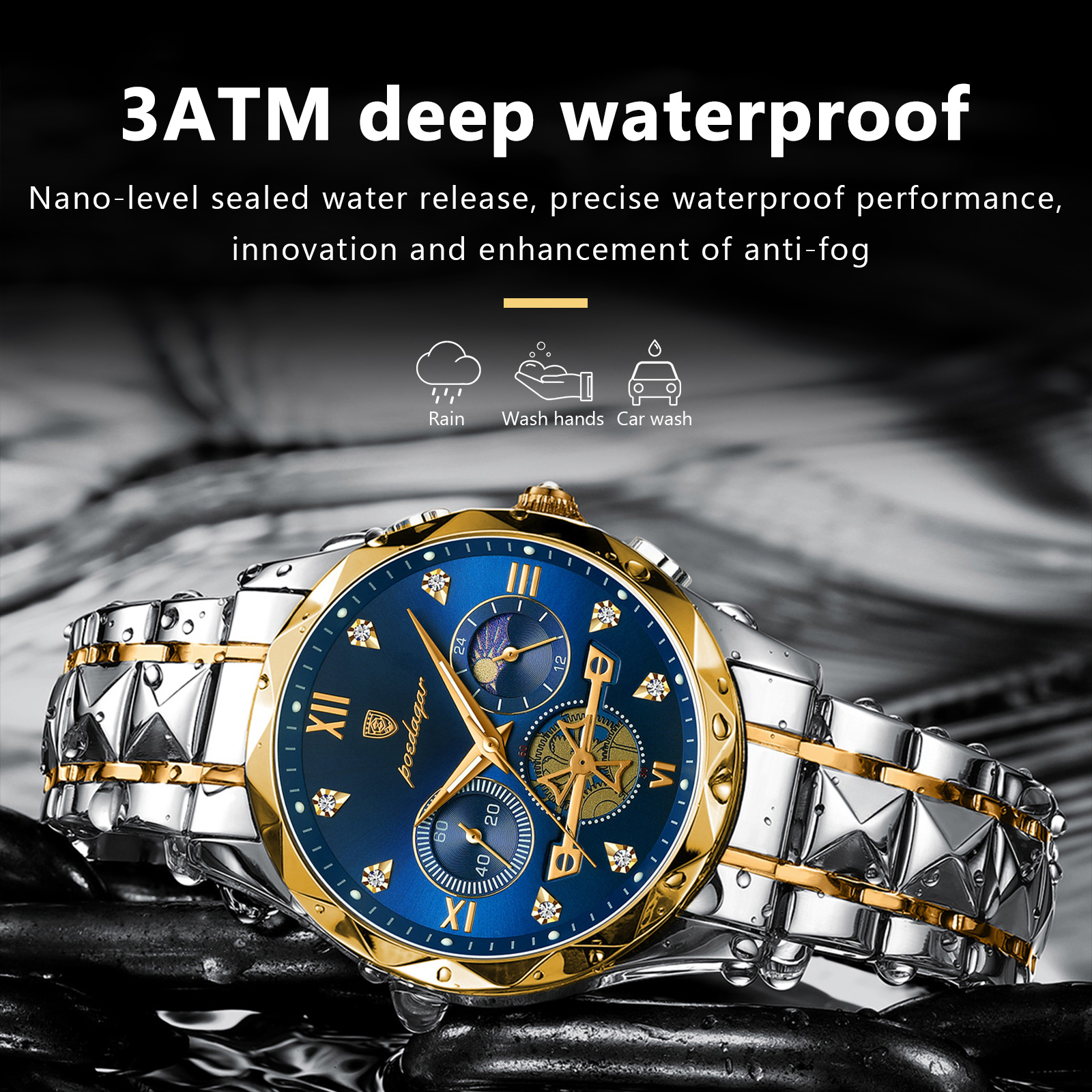 Reloj de pulsera POEDAGAR de lujo para hombre, reloj cronógrafo luminoso resistente al agua para hombre, relojes de cuarzo de acero inoxidable para hombre, reloj para hombre
