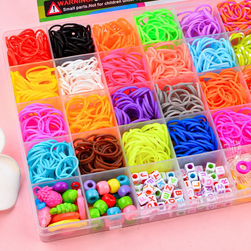 Conjunto de faixas de tear coloridas criativas, kit de fabricação de pulseiras de arco-íris, pulseira de borracha diy, brinquedos artesanais para meninas, presentes de aniversário