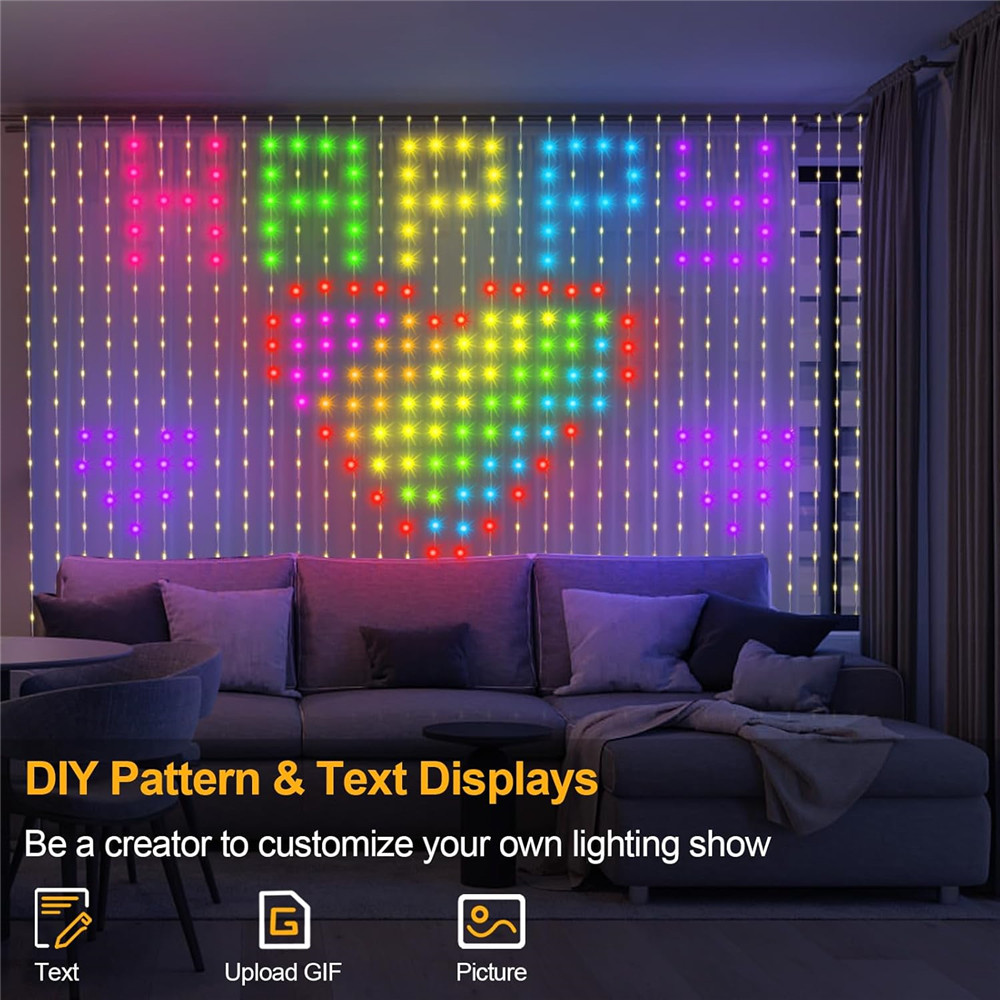 ไฟม่าน LED อัจฉริยะ USB, 400 LED รูปแบบไดนามิก DIY ไฟประดับม่านพร้อมแอพและรีโมทสําหรับของขวัญวันเกิดอีสเตอร์