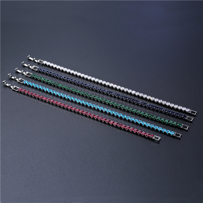4 ミリメートルキュービックジルコニアテニスブレスレットアイスアウトチェーンブレスレット女性男性シルバーカラー男性ブレスレット CZ チェーンオムジュエリー
