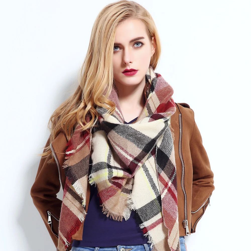 Bufanda de diseñador para Mujer, Bufandas a cuadros de lujo, chales de marca de Cachemira tejida, Bufandas de Invierno para Mujer, pañuelo de moda 2024