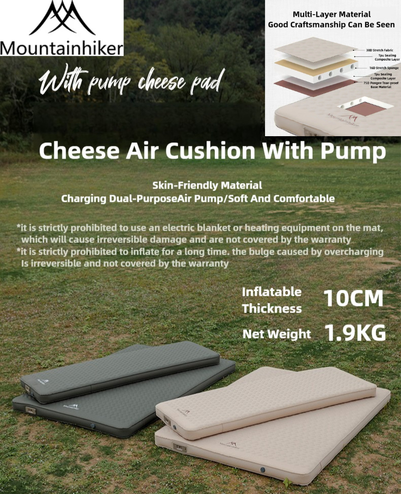 MOUNTAINHIKER 10cm Compact Folding Camping Sleeping Bed Pad Single Double Person Self-inflating Mattress Thick Air Mat Floor