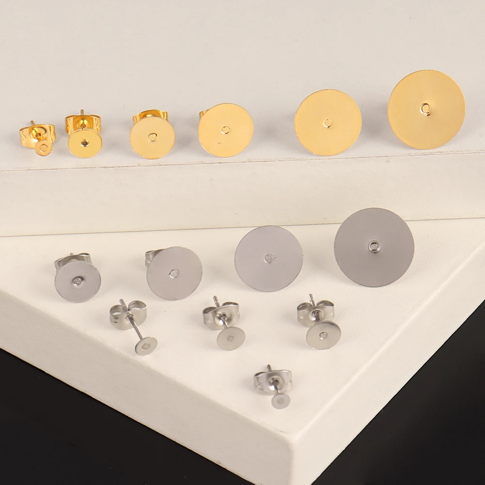 50-100 unids/lote pendientes de acero inoxidable pines de Base de poste en blanco con conector trasero de oreja para fabricación de joyería DIY