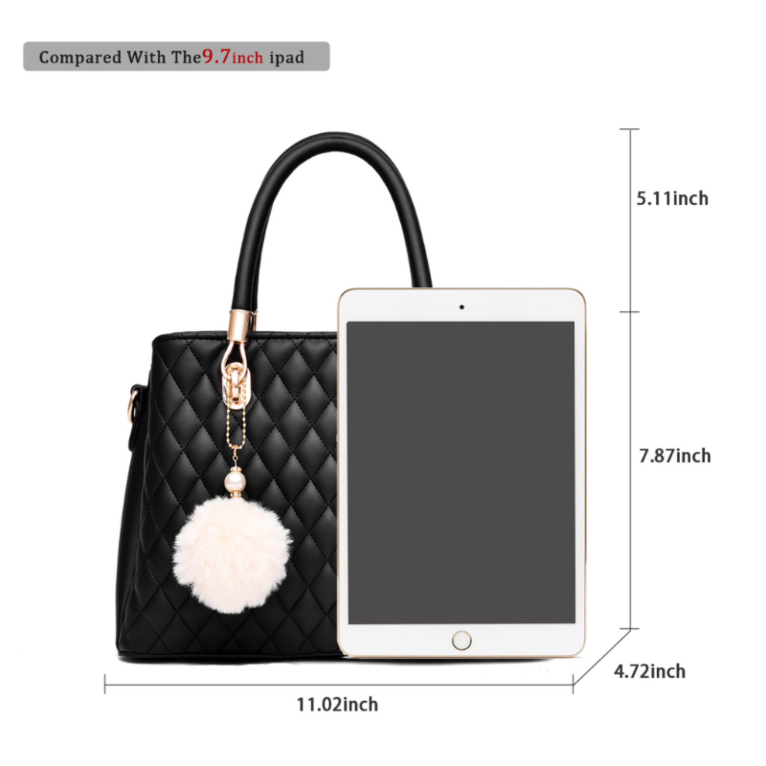 กระเป๋าหนังผู้หญิงกระเป๋าสะพายไหล่หูหิ้วด้านบนพร้อม Pompon