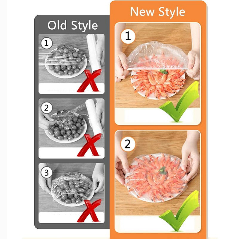 Disposable Food Cover Plastic Shower Cap Fruit Food Cover Elastic Plastic Wrap Cover Food Grade Storage Bag Kitchen Organizer