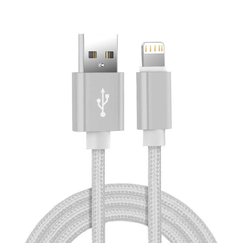 Cable cargador USB trenzado de nailon metálico para iPhone 14 8 7 6S Plus X XR XS 11 12 13 Pro Max iPad 9 Cable de datos de carga rápida 1m 2m 3m