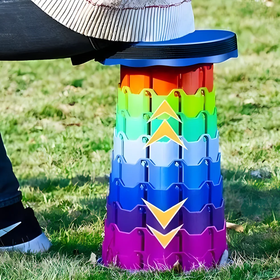 Taburete telescópico plegable, taburete de almacenamiento para viajes al aire libre, taburete plegable de plástico ajustable para pesca, taburete telescópico de arcoíris