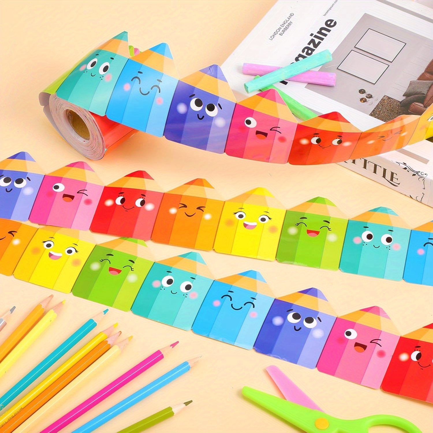 Selbstklebender Pinnwandrand mit ausdrucksenden Augen, Nase, Mund, Pinnwanddekorationen für Klassenzimmer, Partydekorationen