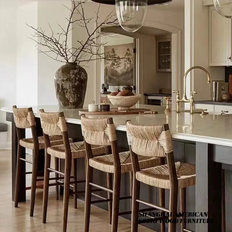 Modern Nordic Bar Chairs Wooden Reception Reception Sturdy Backrest High Chairs Island Ergonomic Comfortable Muebles Furniture