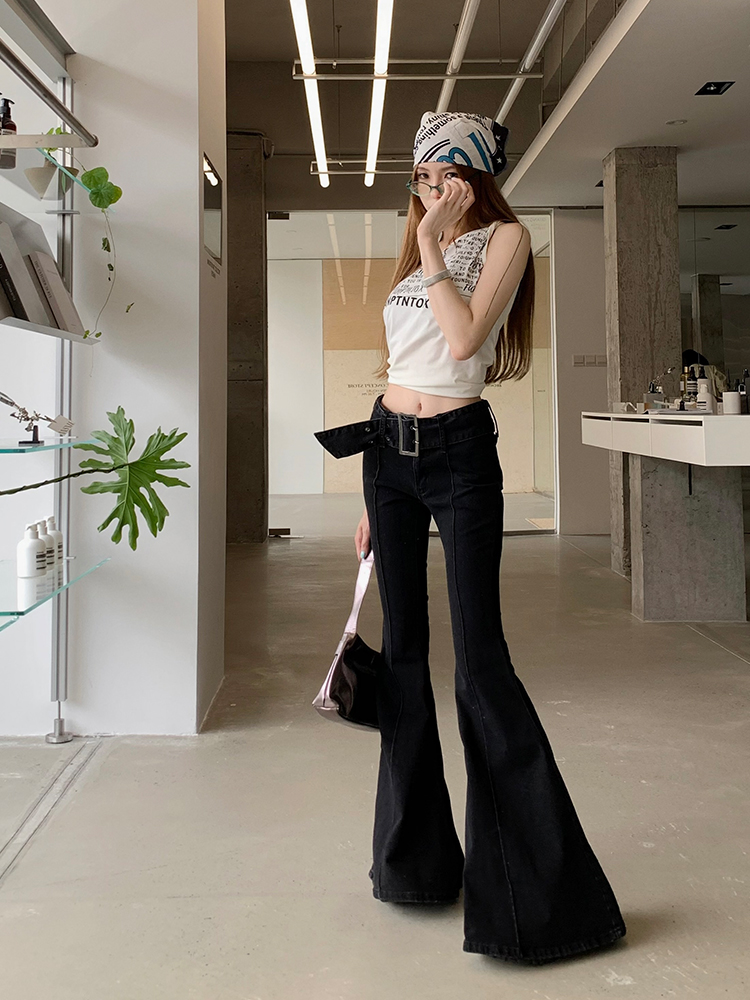 Pantalones vaqueros acampanados Retro americanos para mujer, pantalones de mezclilla de algodón negro, cintura baja, e-girl, pantalones ajustados, moda Y2K High Street