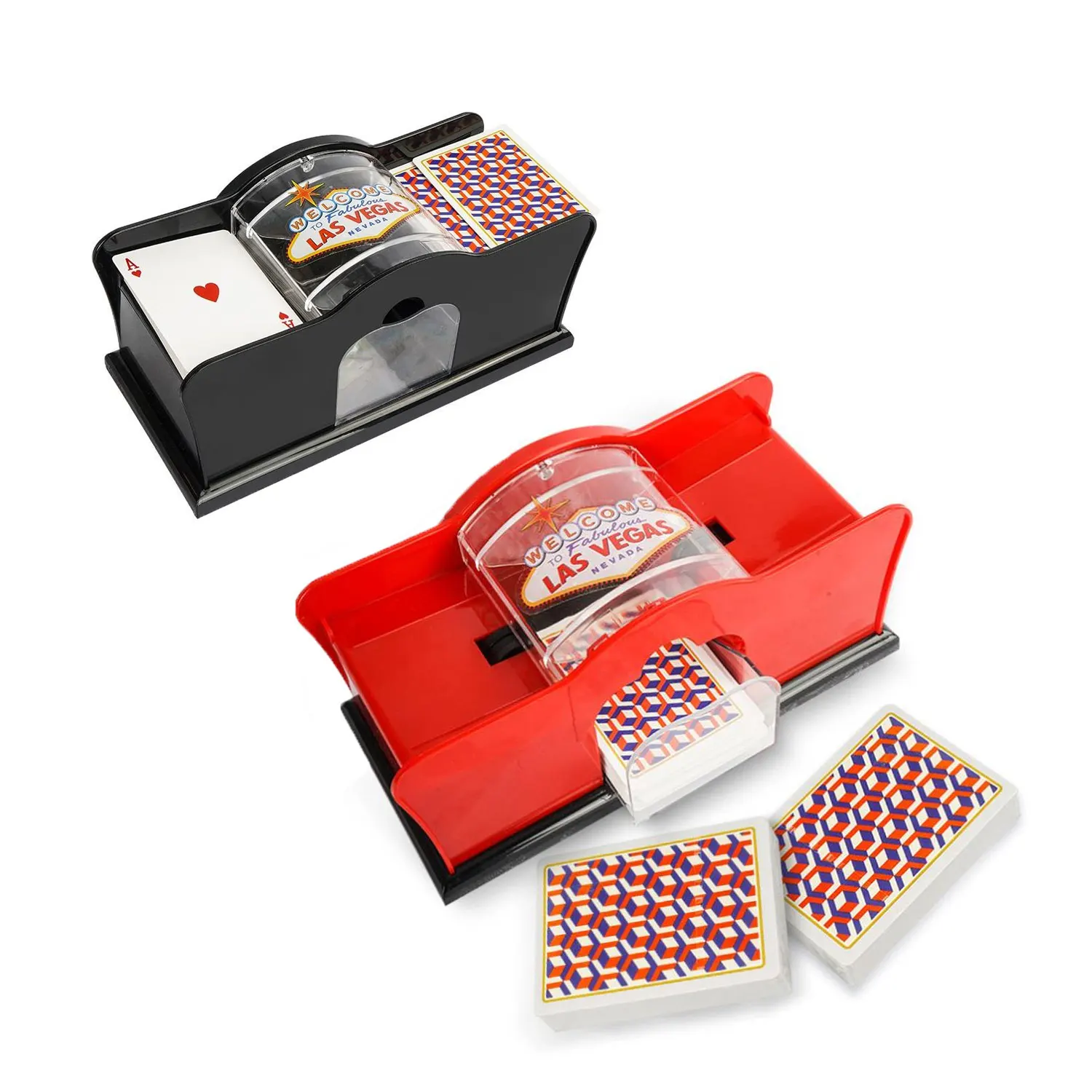 Máquina de embaralhamento com manivela vermelha/preta, meslatora de pôquer, meslatora de cartas manual - Distribuidor de cartas de jogar Texas Hold'em Blackjack