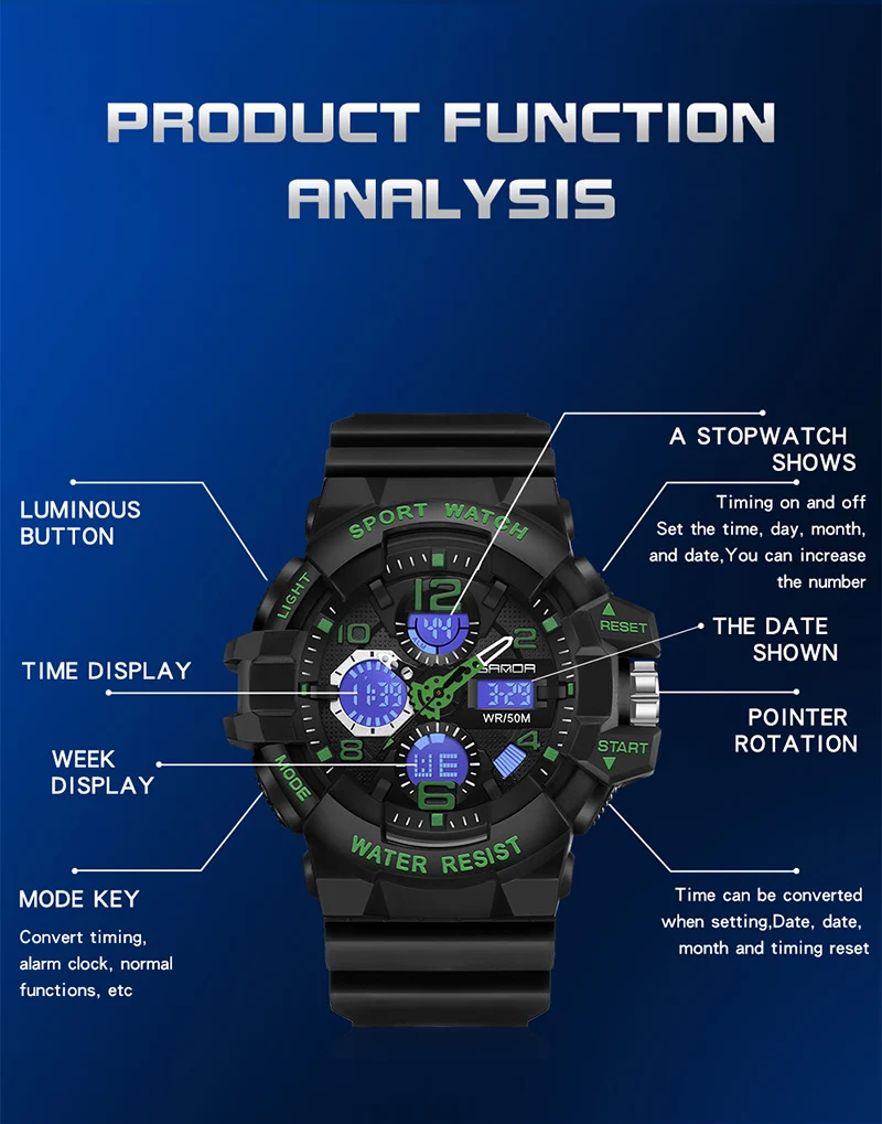 Marca SANDA, reloj militar estilo G, relojes deportivos digitales de choque para hombre, reloj de pulsera electrónico resistente al agua para hombre, relojes 2023