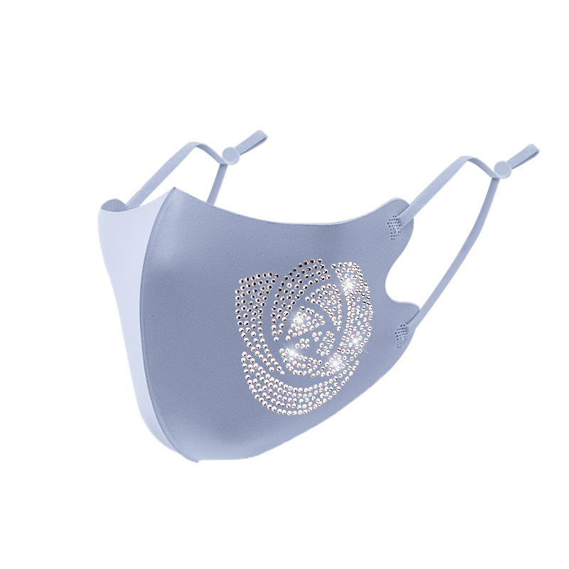 ผ้าไหมน้ำแข็งร้อน Rhinestone ผ้าหน้ากากล้าง Rhinestone เจาะฤดูร้อนผู้ใหญ่ป้องกันฝุ่นครีมกันแดด Breathable หน้ากากขายส่ง