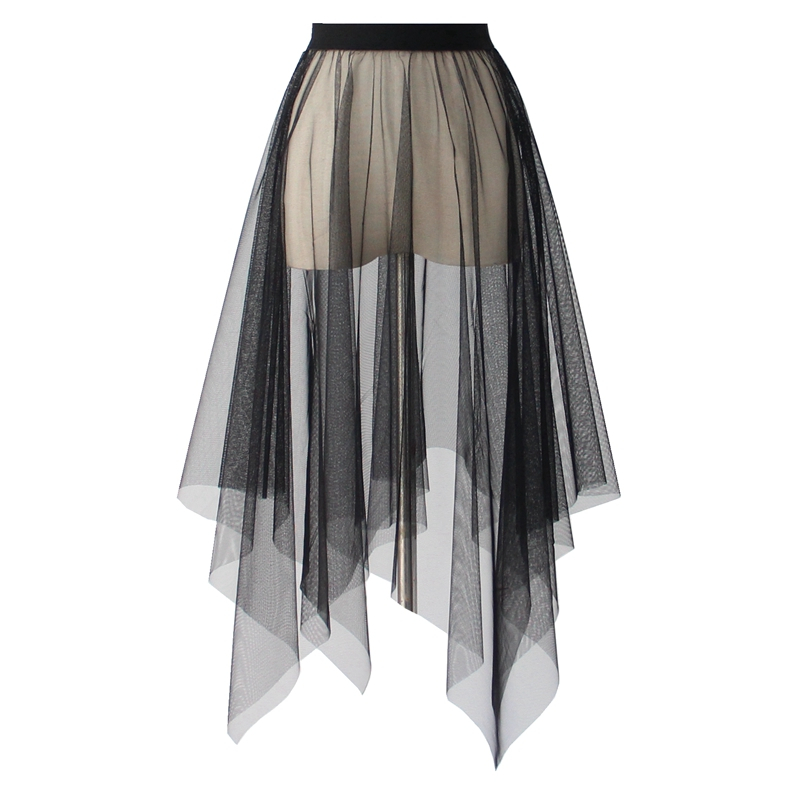 Zwart Wit Lange Tule Kant Mesh Rok Vrouwen Petticoat Onderrok Zomer Koreaanse Onregelmatige Cover Up Rok Tutu Rok Voor Meisje