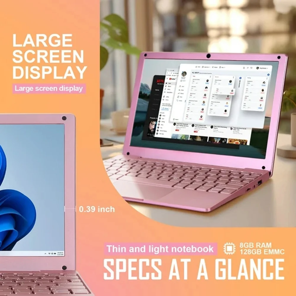 Ordenador portátil de 10,1 pulgadas para niños y mujeres, Notebook con Windows 11, N4020 Intel Celeron, Netbook de aprendizaje, 8GB/128GB, nuevo