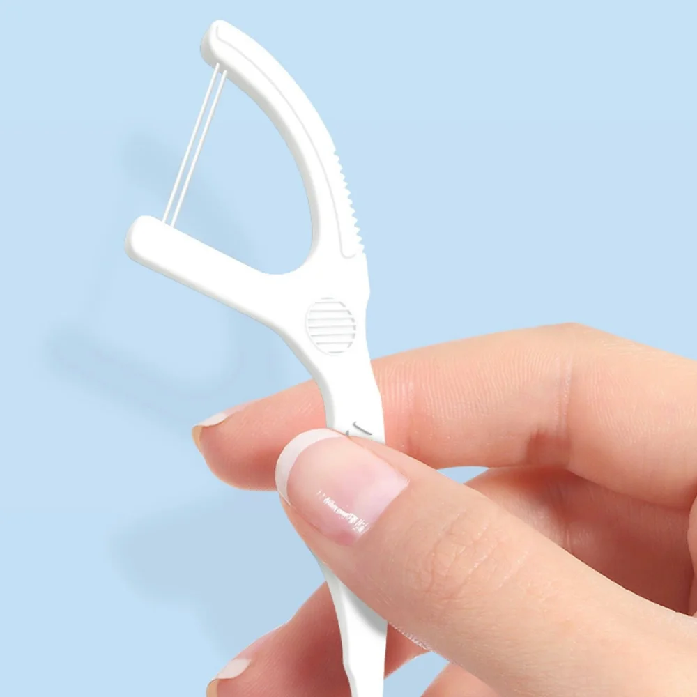 Fawnmum 50/100pcs 더블 라인 치실 이쑤시개 신선한 호흡 치과 Flosser 구강 관리를위한 일회용 치실 스틱