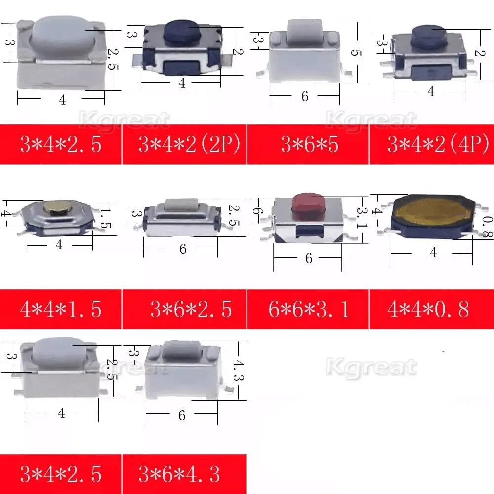 100/200/250 Uds 10 tipos duradero Control remoto de coche tableta Actile interruptor de botón llaves de coche botón táctil microinterruptor con caja