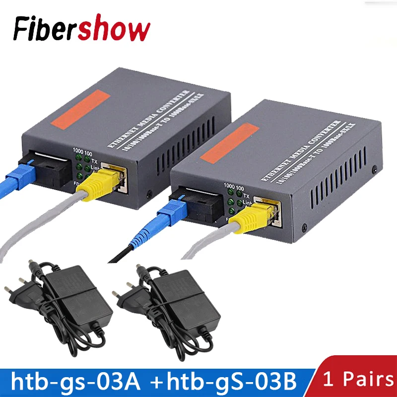 Convertitore multimediale in fibra ottica Gigabit da 1000 M HTB-GS-03 Alimentatore esterno con porta SC a fibra singola 10/100/1000 M