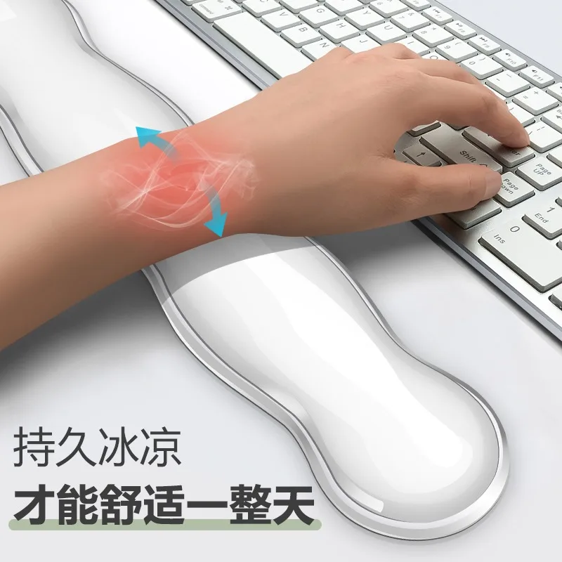Mouse pad com descanso para pulso, descanso para teclado, console de jogos de escritório transparente de silicone antiderrapante, descanso para pulso do mouse