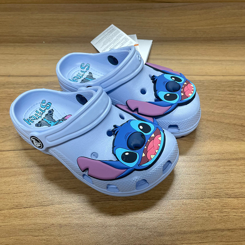 Miniso Stitch Cartoon Anime Solid Waterproof Slippers Outdoor Sandals Stitch Casual Breathable Ankle-Wrap For Kids Shoes Gift