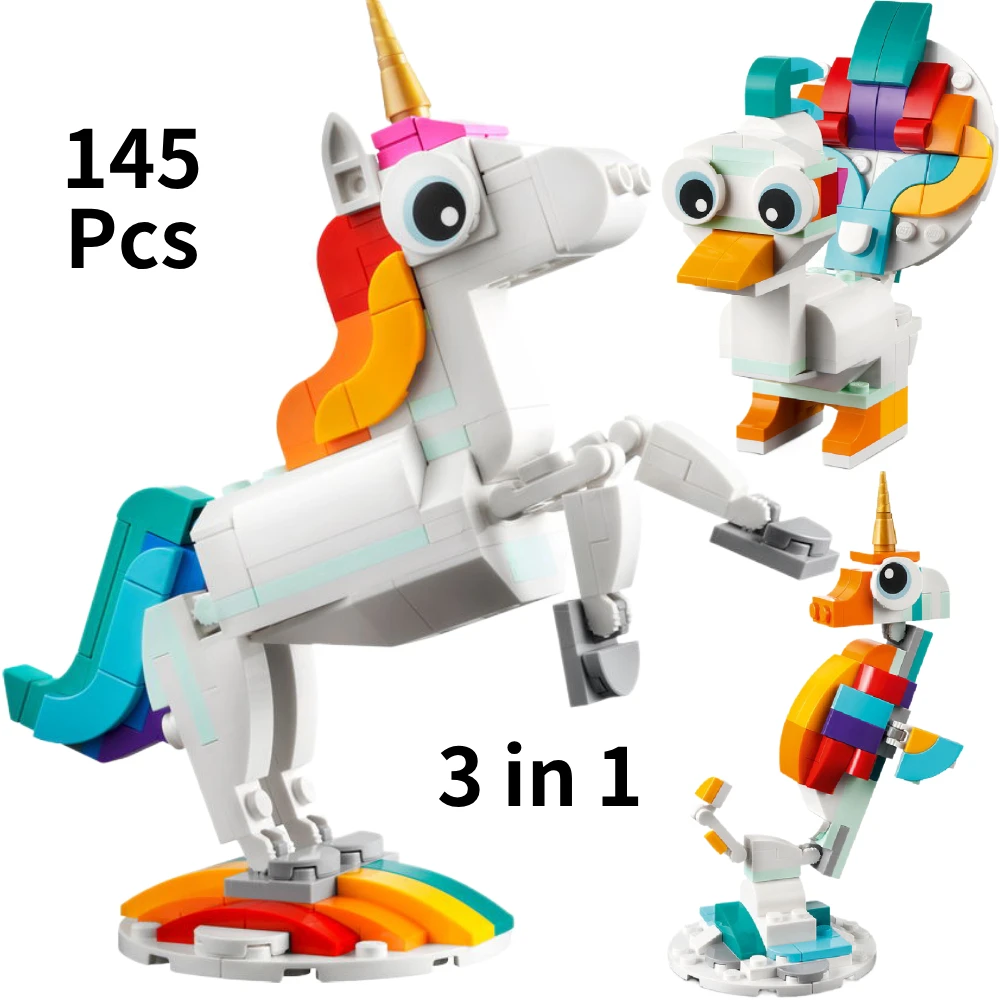 Juego de juguetes de construcción de loros 3 en 1, se transforma a 3 figuras de animales diferentes: de loro colorido, para nadar peces, a una rana linda