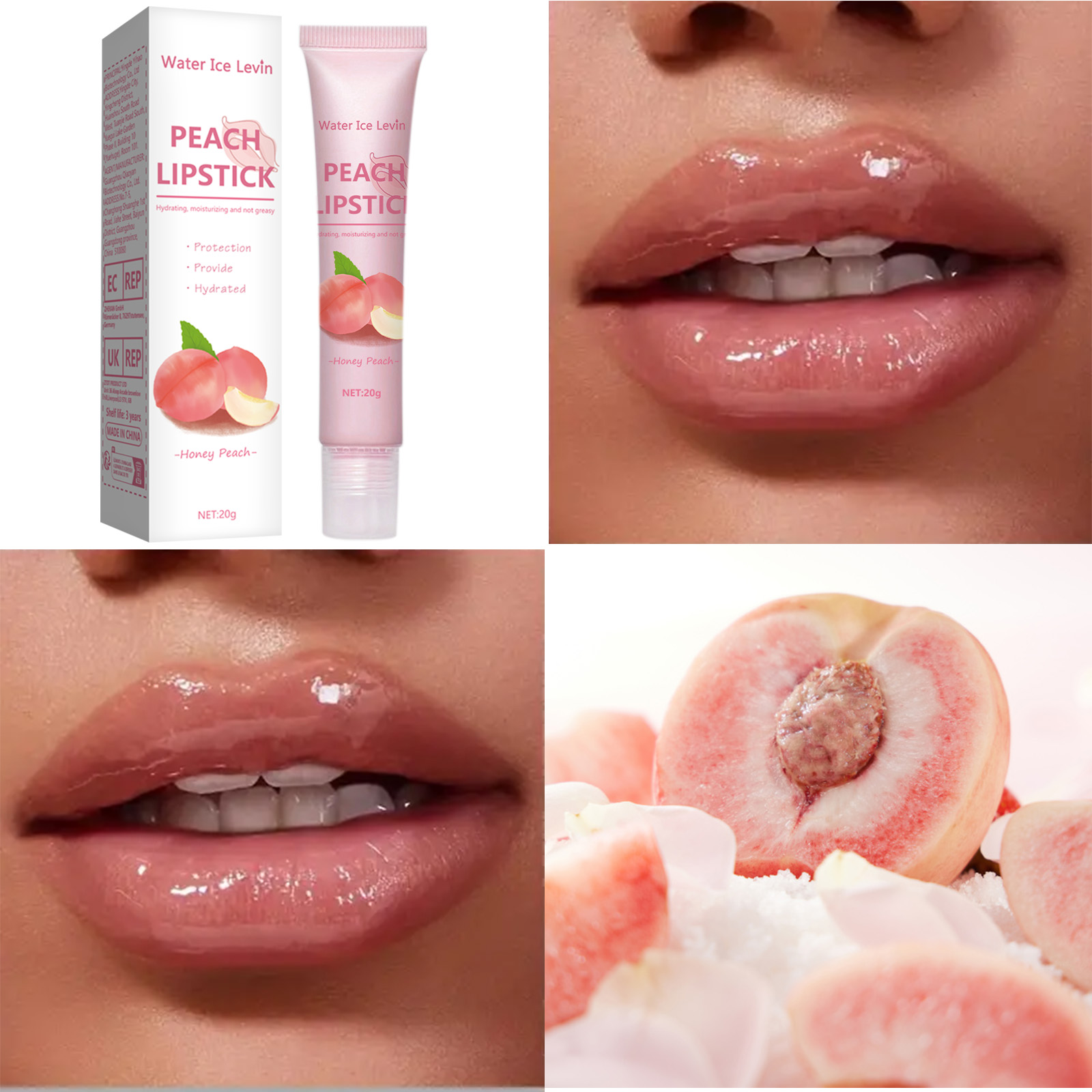 Baume à lèvres hydratant eau glace Levin pêche ne se décolore pas rouge à lèvres pêche hydratant longue durée couleur baume à lèvres hydratant