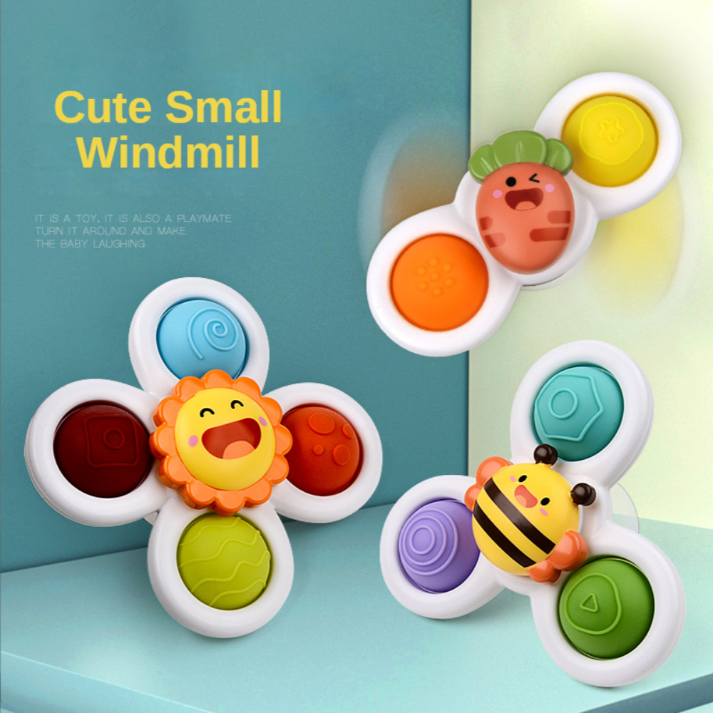 Juguetes de baño para niños, 3 uds., yema del dedo, divertido Spinning Top, Animal de dibujos animados, ventosa giratoria, juguetes para nadar, sonajero para bebé, regalo