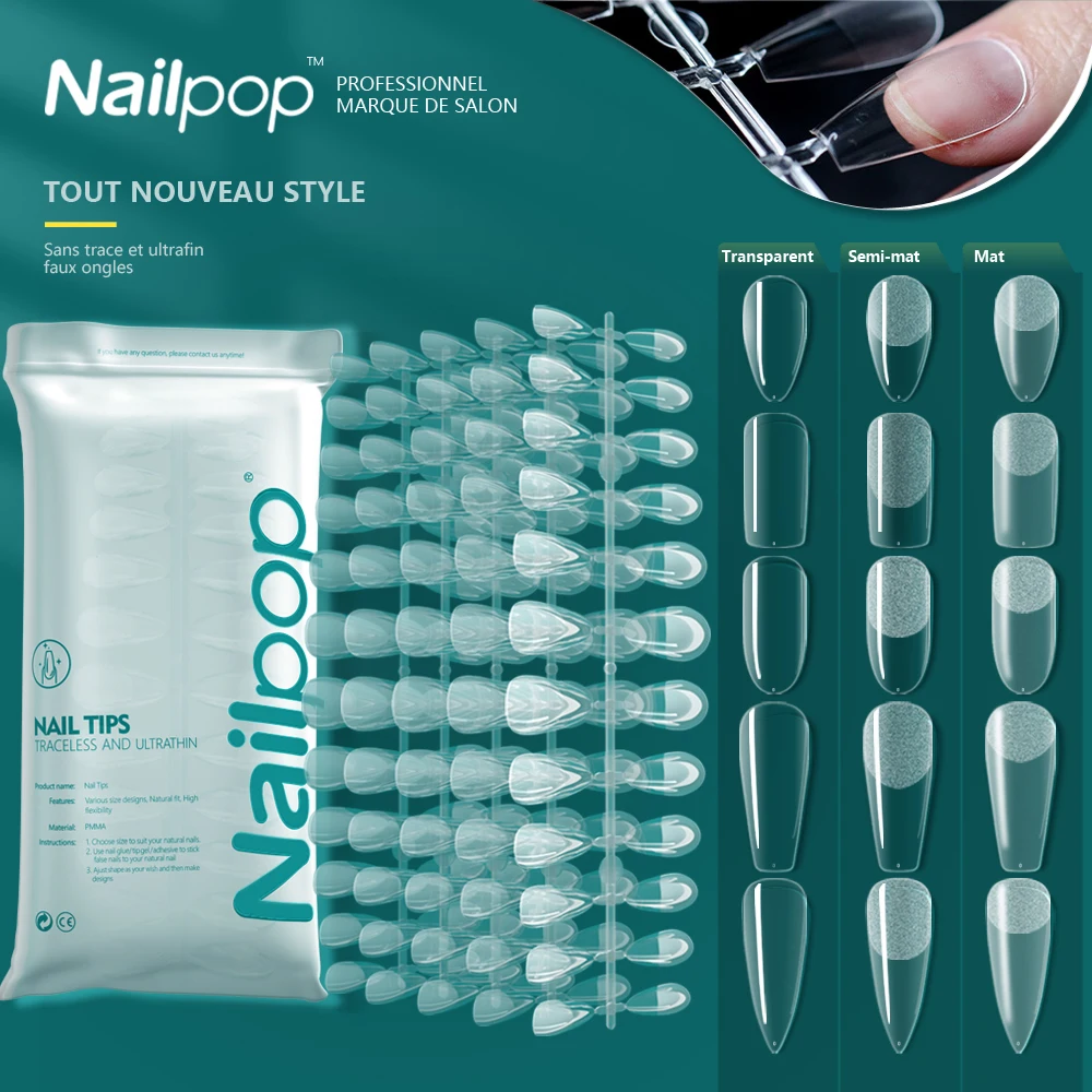 NAILPOP-Faux Ongles pour Système d'Extension, Couverture Complète, Pression sur N64.Coffin, Gel Doux, Pose Américaine, Capsule, 120 Pièces