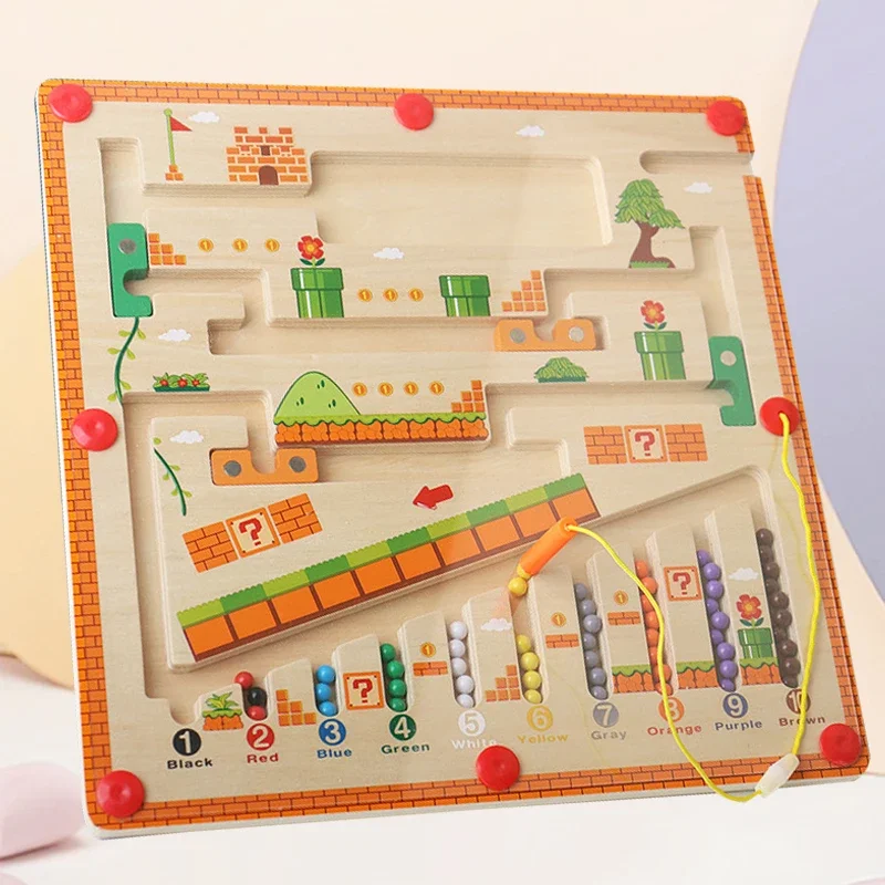 ไม้แม่เหล็กสีและจํานวนเขาวงกตการเรียนรู้การศึกษาของเล่นการจับคู่สี Montessori ของเล่นไม้ของเล่นสําหรับของขวัญเด็ก