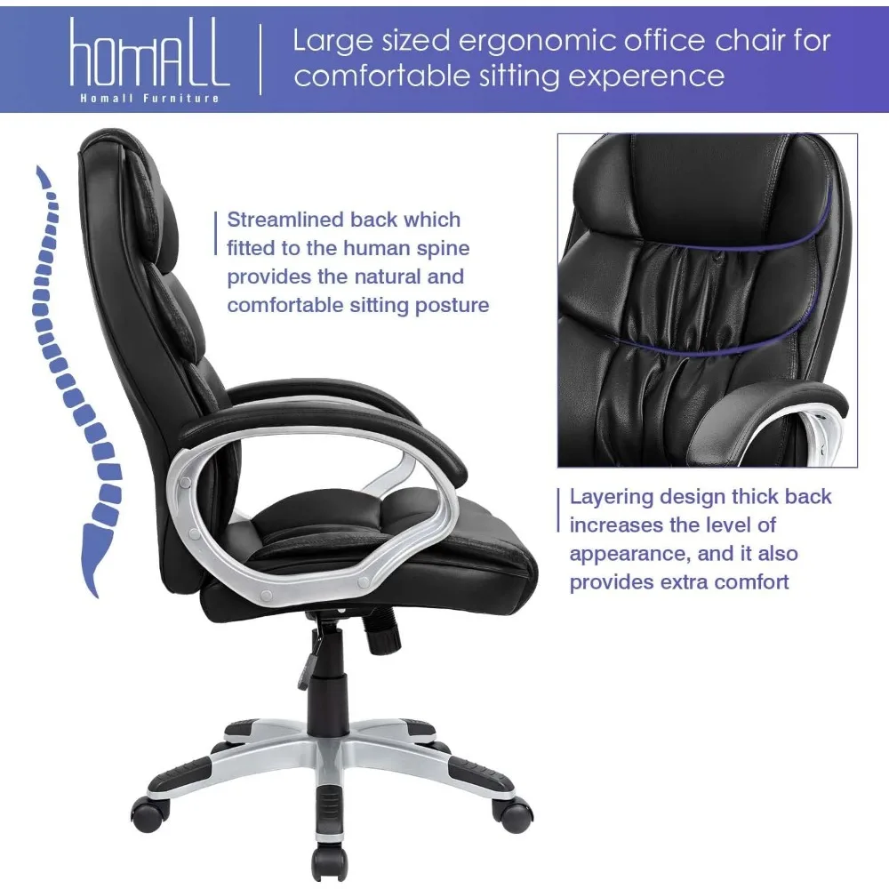 Office Chair High Back Computer Desk Chairs, PU Leather Adjustable Height Modern Executive Swivel Task Chair, Computer Chairs