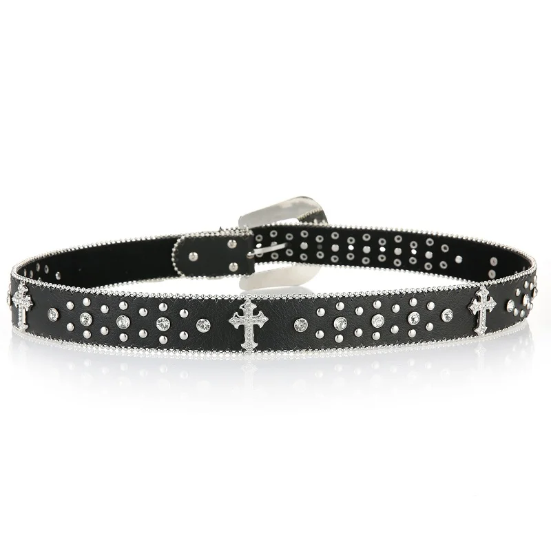 Cinturón blanco con diamantes de imitación Punk para mujer y hombre, moda vaquera occidental, joyería para mujer, diseño de moda, cinturón vaquero Y2K