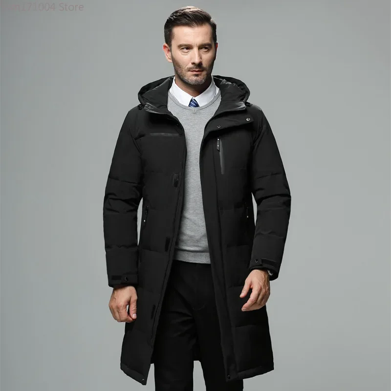 Winter Herren Daunen jacke hochwertige mittellange weiße Enten Daunen haube dicke warme wasserdichte Parka Mäntel 5xl Herren bekleidung