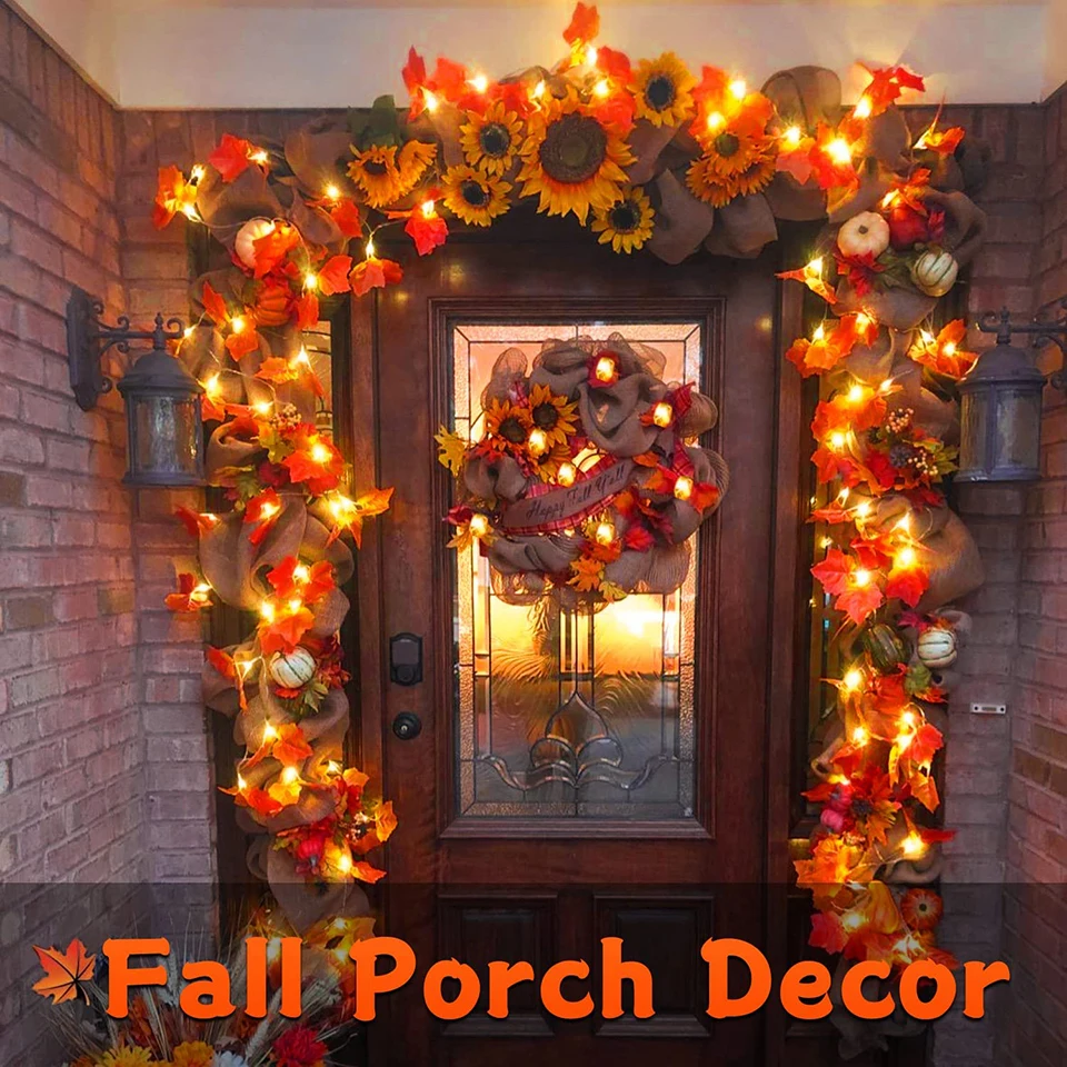 หมอนแฟชั่น Lighted Fall Garland Maple ใบ String สำหรับในร่มฤดูใบไม้ร่วง Home Party ตกแต่งฮาโลวีน