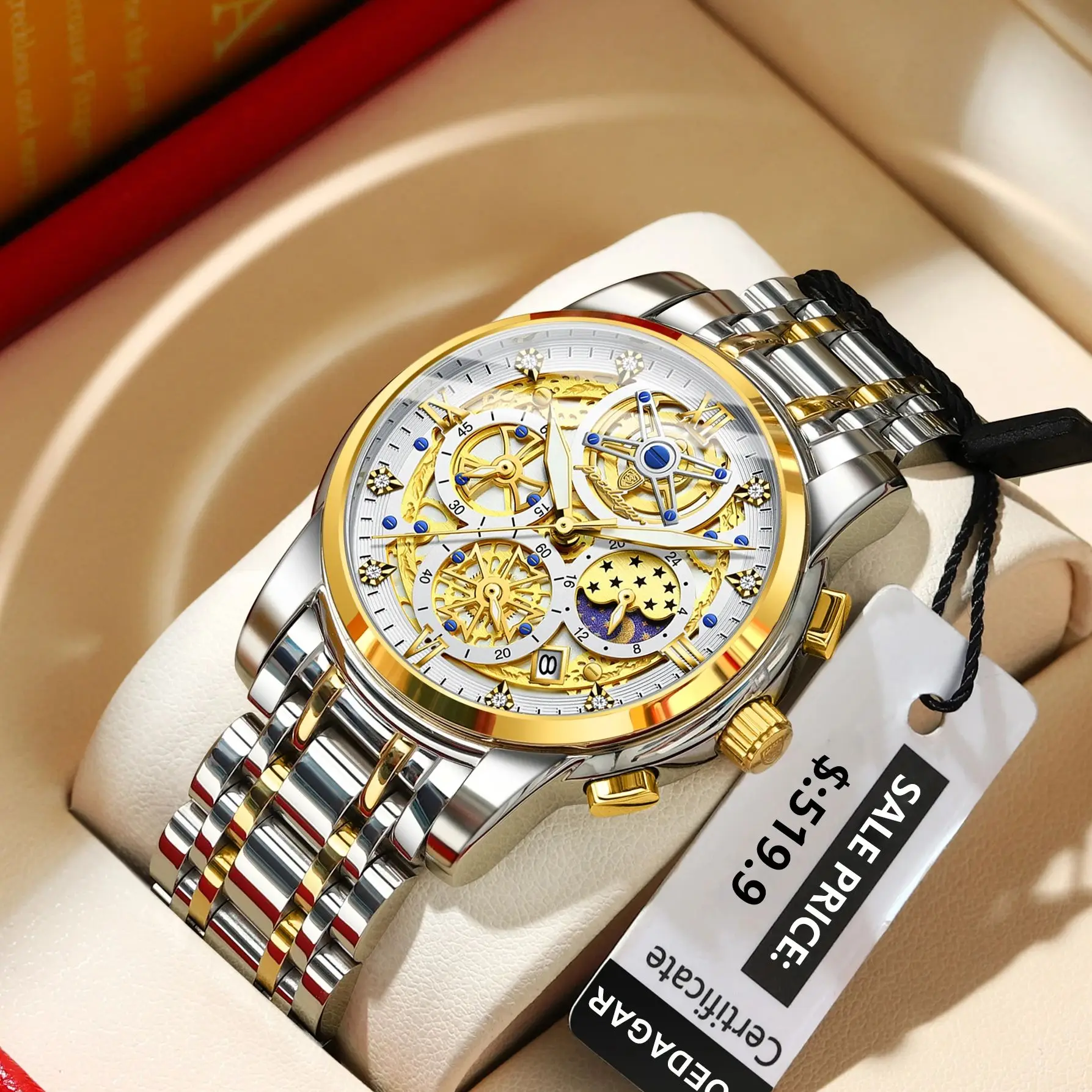 Reloj POEDAGAR de lujo a la moda para hombre, Reloj de pulsera resistente al agua con fecha luminosa para hombre, cronógrafo de acero inoxidable, relojes de cuarzo para hombre