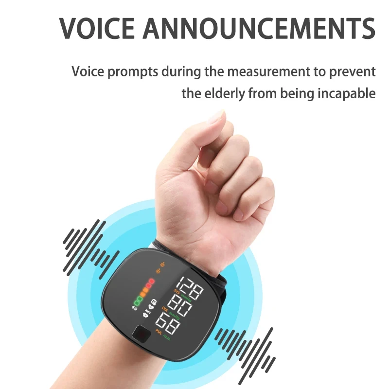 Oplaadbare polsbloeddrukmeter Bloeddrukmeter Medisch Engels Voice Digitale Tensiometro Gezondheidstonometer