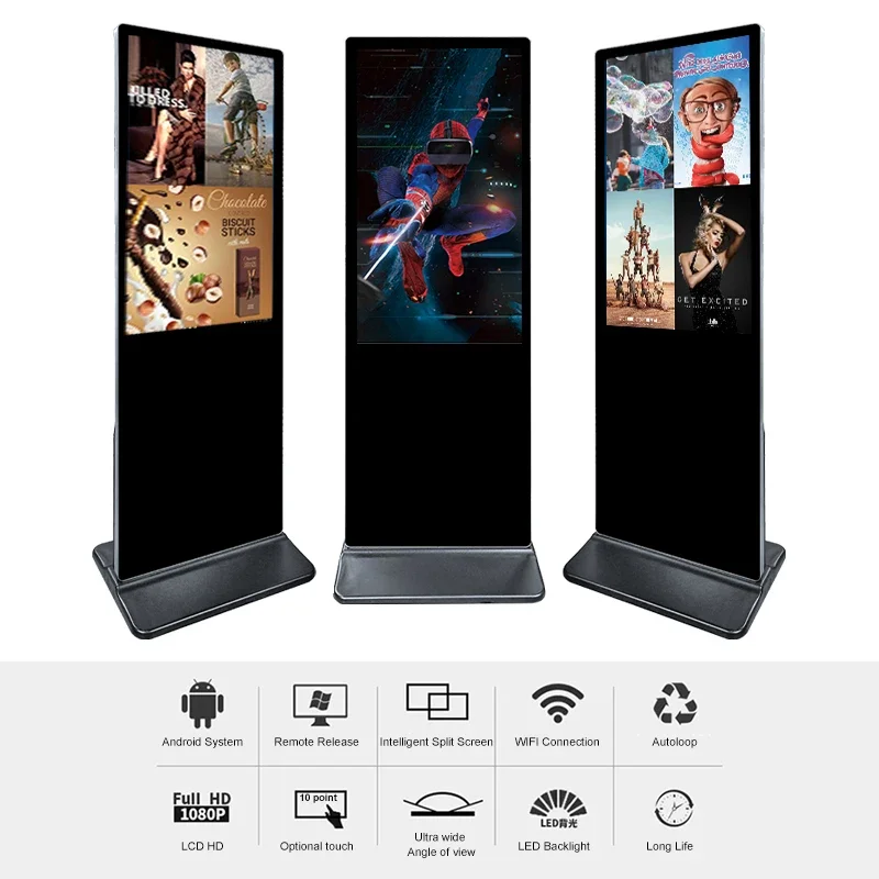 ป้ายดิจิตอลตั้งพื้นจอ Android 32 43 49 55 65นิ้วจอแสดงผล LCD แบบสัมผัสหน้าจอในร่ม1920x1080 2K