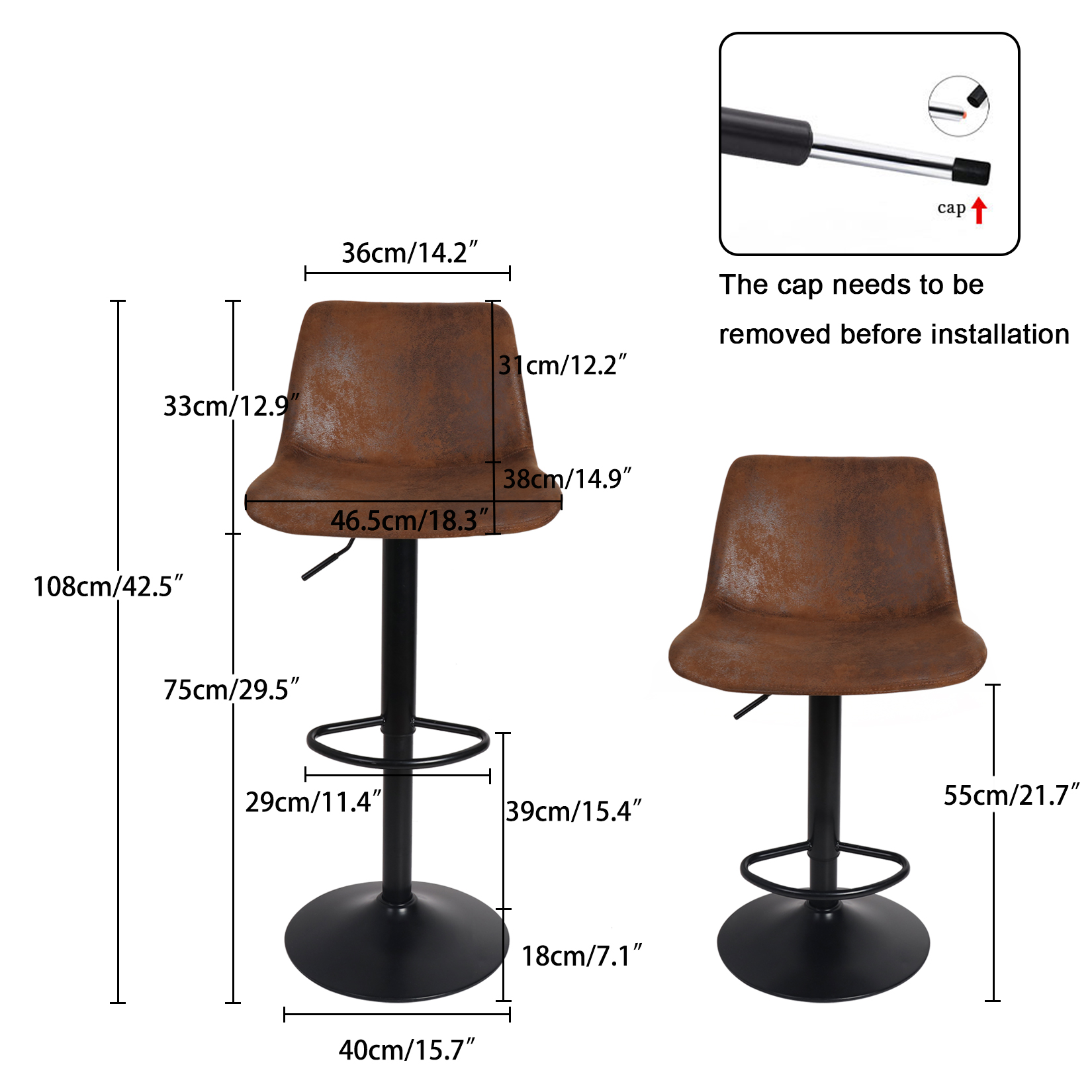 2x industrielle Vintage hohe Barhocker verstellbare Rohr Küche Pub Hocker Leder gepolsterte Sitz Bar Stuhl Möbel