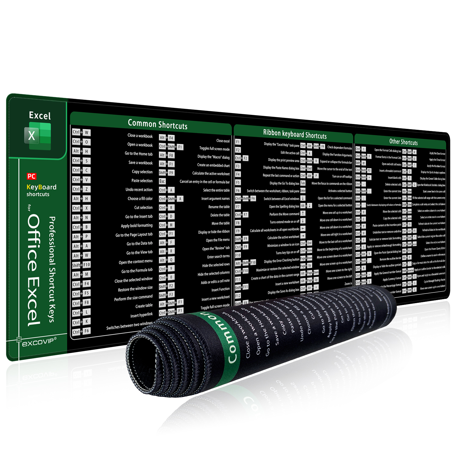 Alfombrilla de ratón EXCO Excel Shortcuts, alfombrilla grande extendida para escritorio de ordenador de oficina, alfombrilla grande para teclado con borde cosido, Base antideslizante