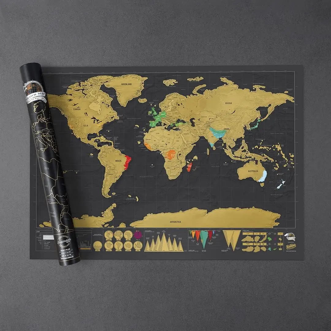Scratch Map |   Mapa podróży i zdrapane mapy świata |   X-Large Scratching Off World Maps |   Black Gold Travel Deluxe