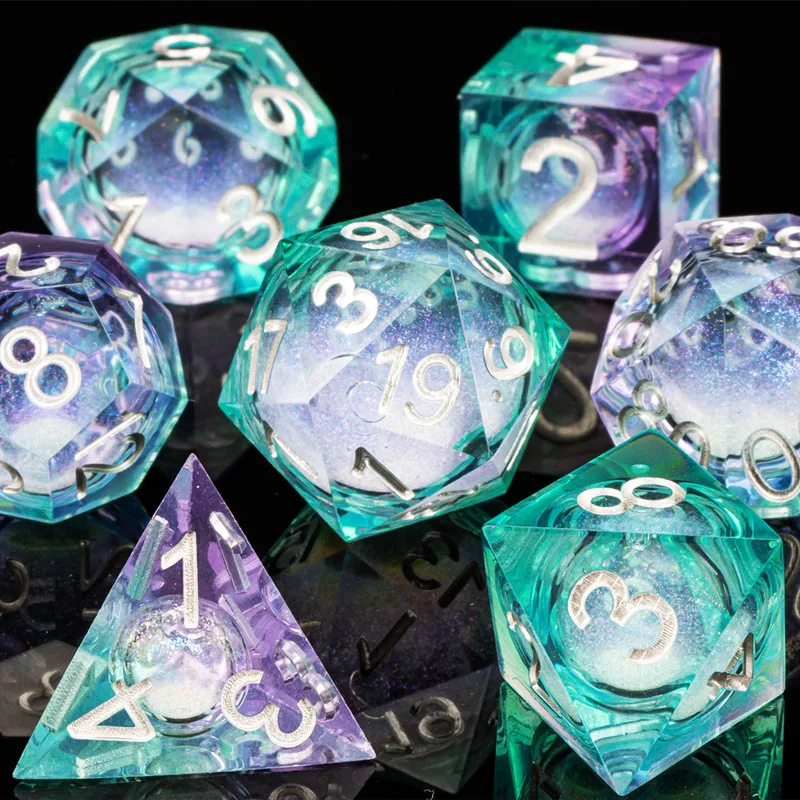 Dados de borde afilado, dados de núcleo líquido de mazmorras y dragones, juego de dados de borde afilado de resina dnd, dados D20 d&d, juego de dados Galaxy