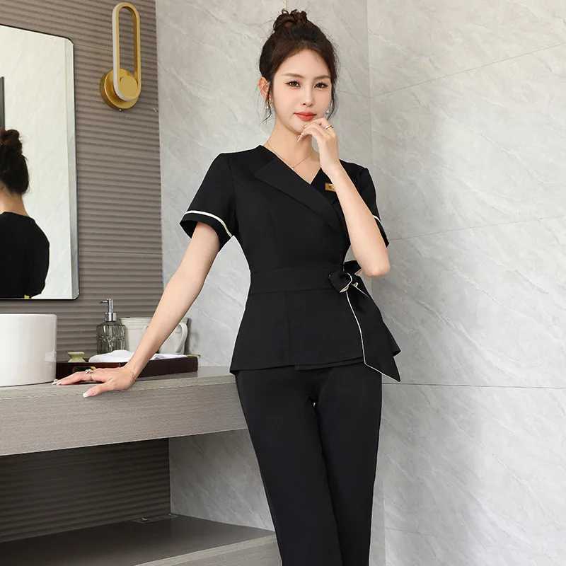 미용사 유니폼 여성 패션 피부 관리 귀 피커 호텔 발 목욕 기술자 S-3XL 여성을위한 마사지 작업복