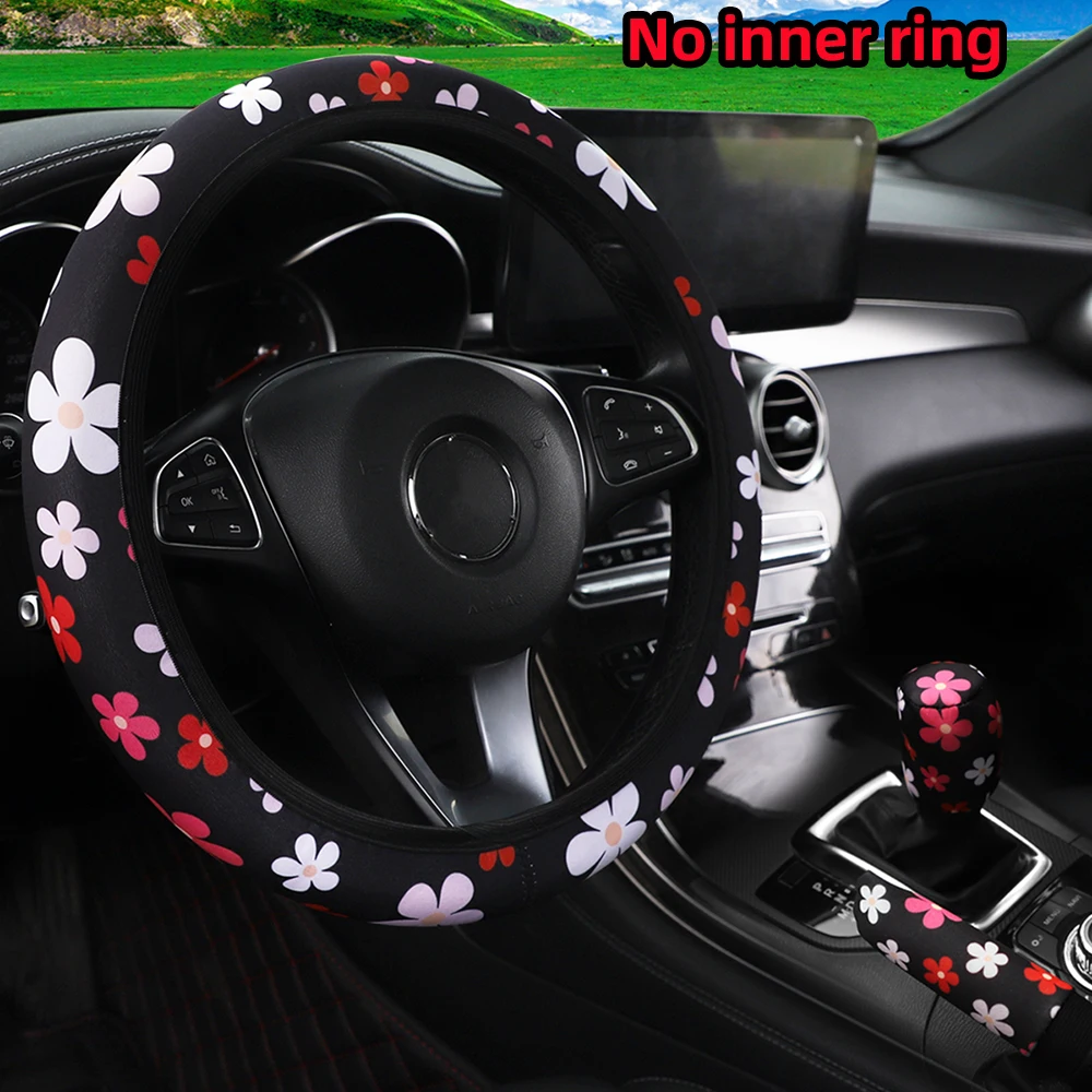 3-teiliges Stoff-Spinnennetz-Auto mit Karomuster, ohne Innenring, Lenkradbezug, Handbremsabdeckung, Griffabdeckung