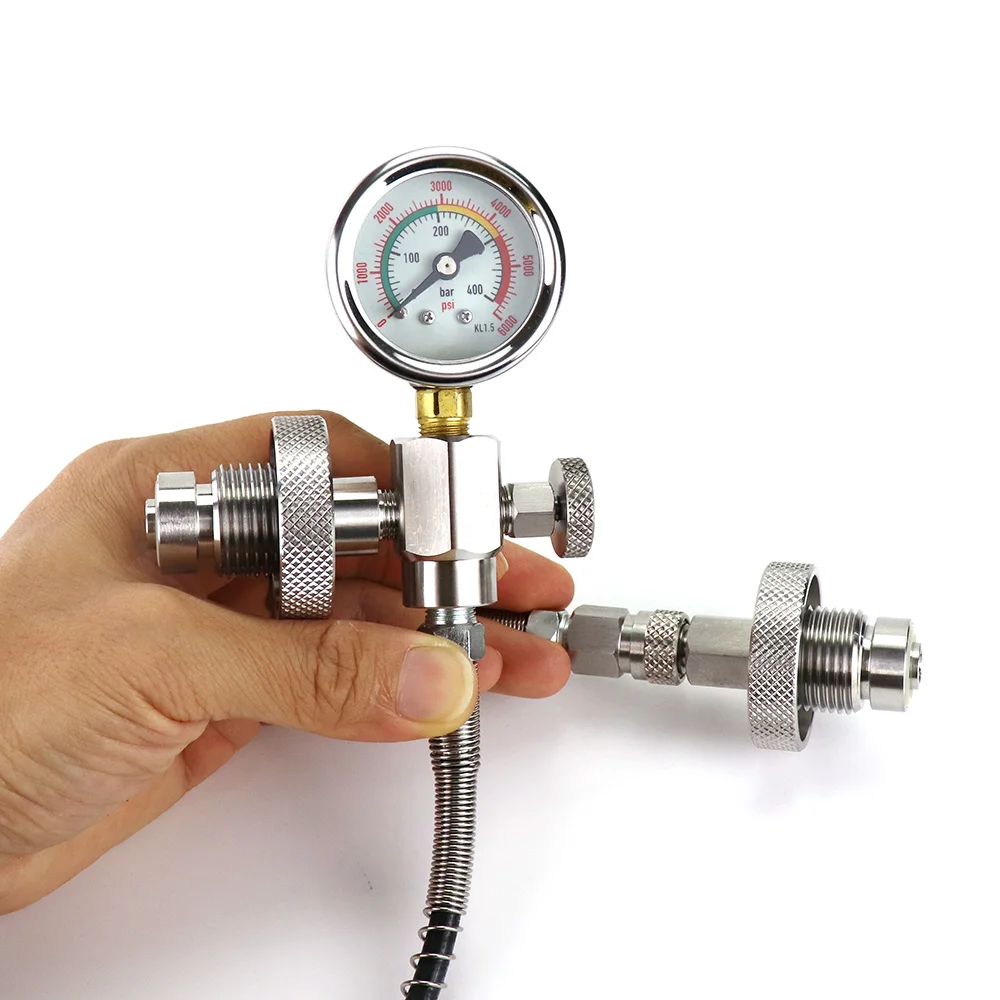 Diving Scuba Din300 Cylinder Decanting / Equalising Pressure With Quick Disconnect Hose+Pressure Gauge - 232Bar and  300Bar