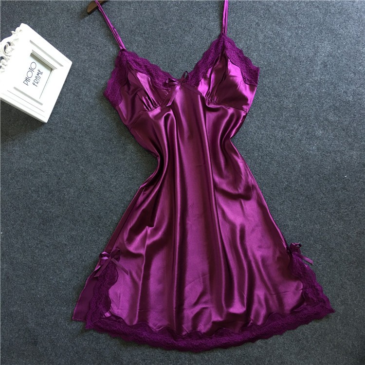 Damska satynowa sukienka do spania seksowna kokardka koronkowa Babydoll V Neck Pron bielizna duże rozmiary bielizna damska biustonosz podtrzymujący piżama intymna