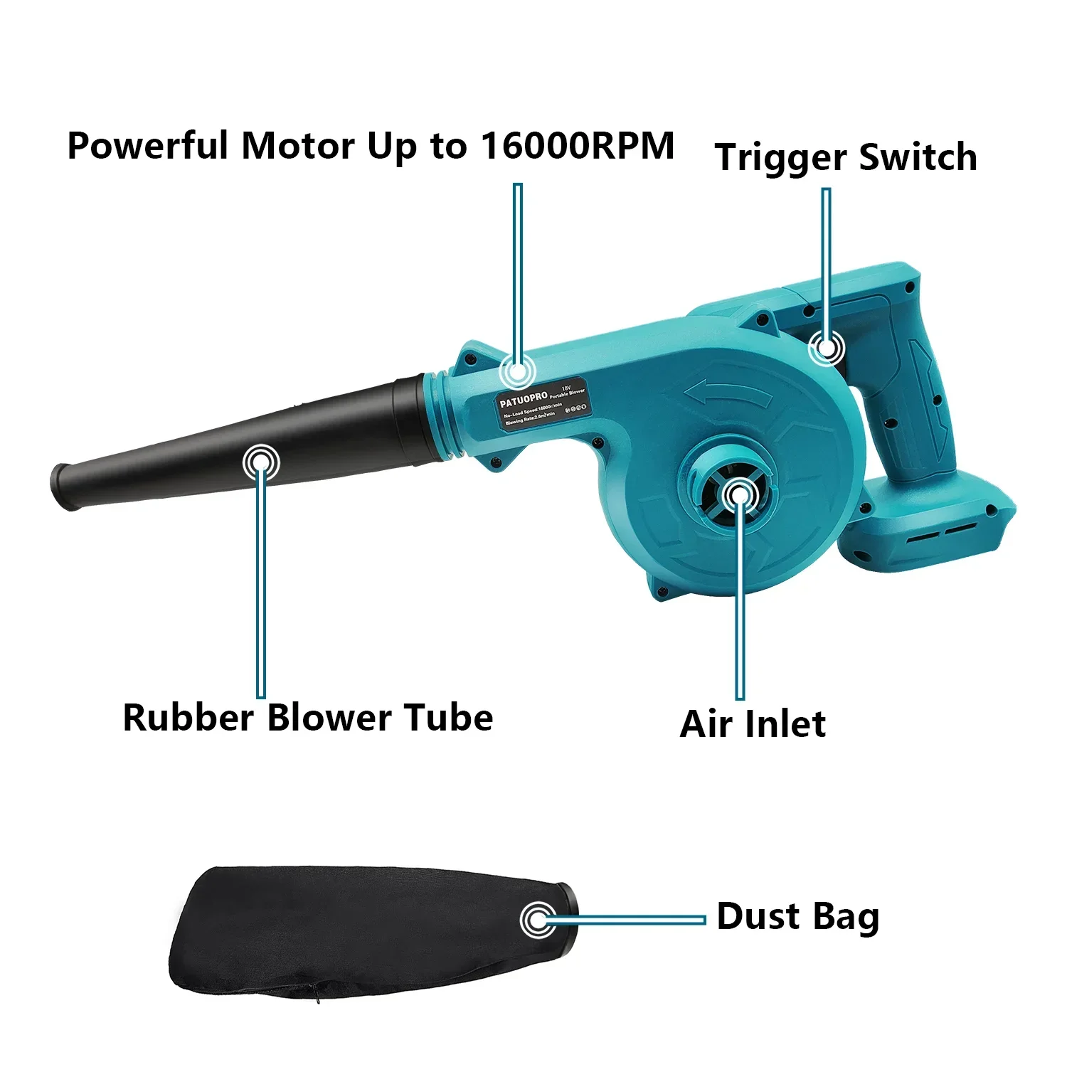 19000RPM Cordless Leaf Blower For Computer Dust Collector Dust Snow Blowing Hand Power Tools For Makita 18V Battery(No Battery)