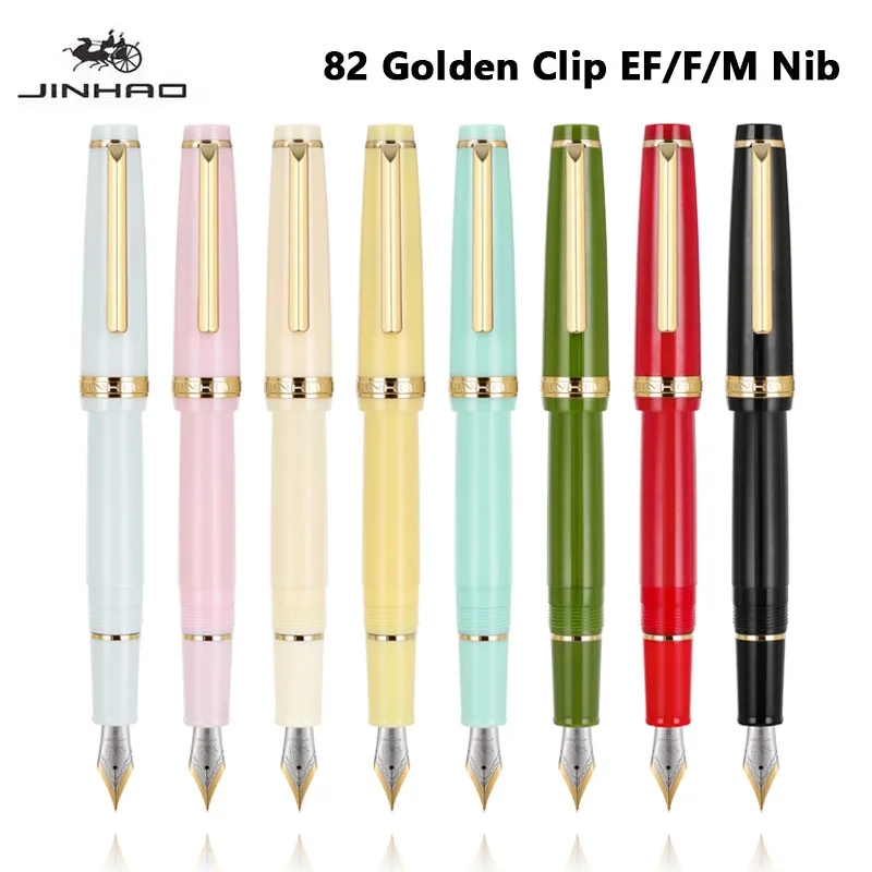 Jinhao 82 Fountain ปากกาคลิปสีทอง EF/F/M Nib หมึกอะคริลิคปากกาหรูหราการเขียนปากกาสําหรับเครื่องเขียนธุรกิจอุปกรณ์สํานักงานโรงเรียน