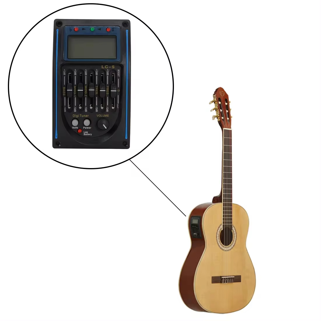 Miwayer クラシックアコースティックギターピックアップ、EQ イコライザー、ボリューム付きプリアンプ、ミッドレンジコントロール低音と高音、4/5 バンド