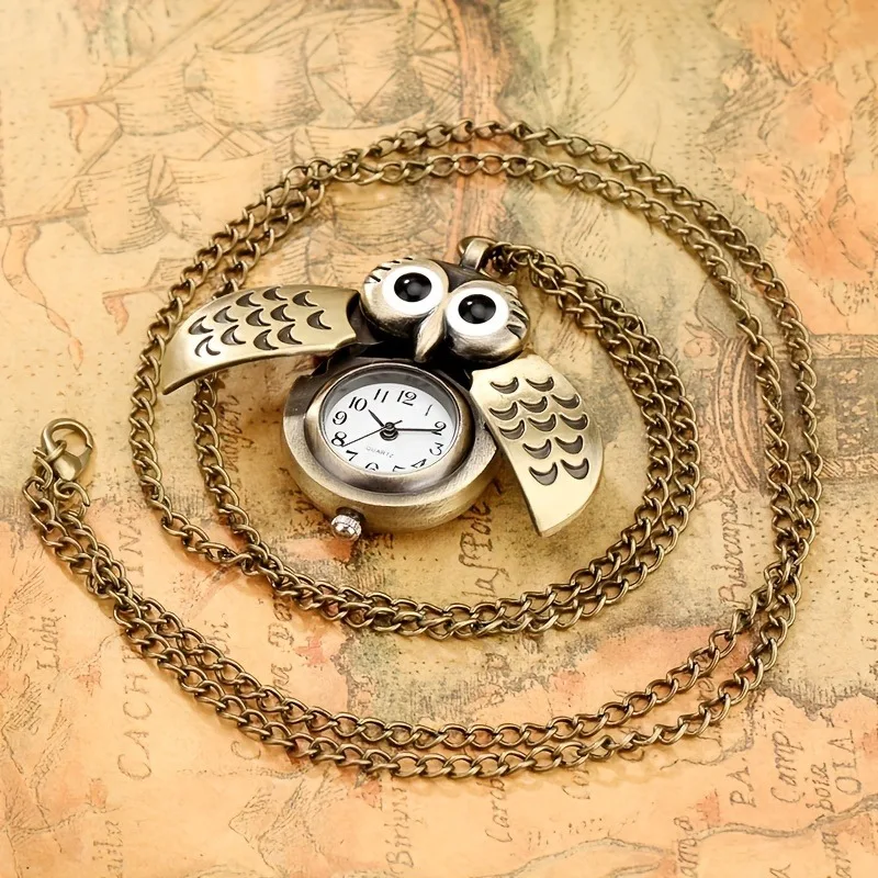Neue Bronze Eule Kreative Taschenuhr Retro Beliebte Display Quarz Taschenuhr Anhänger Uhr Männer Frauen Kette Geschenk