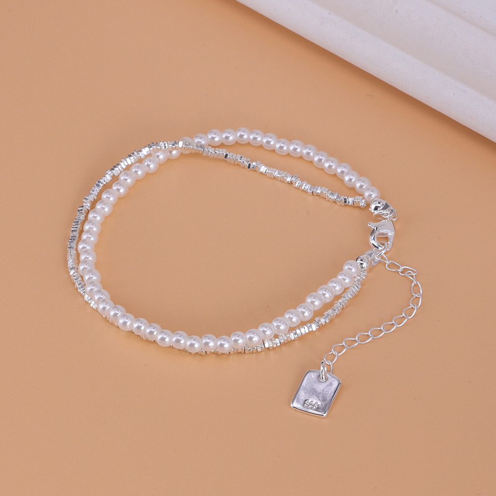 VENTFILLE-pulsera de perlas de doble capa de plata 925 para mujer y niña, joyería coreana con cuentas de diseño, envío directo